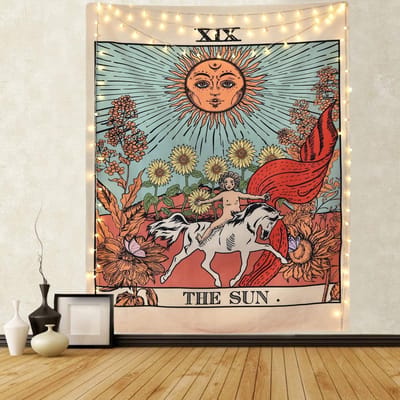 Ulticool - Zon Natuur Bloemen Tarot Kaarten Horoscoop Vintage Retro - Wandkleed - 200x150 cm - Groot wandtapijt - Poster Decoratie Slaapkamer voor Binnen - Tiener Meisje