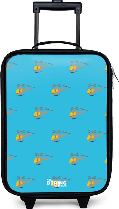 NoBoringSuitcases.com® - Kinderkoffer jongen - Kindertrolley meisje - Helikopter heibel - Koffer kind lichtgewicht - Reiskoffer trolley voor kinderen - Koffertje met lichtgevende wieltjes - Rolkoffer zwart