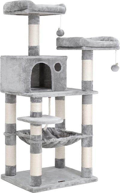 Krabpaal voor Katten - 2 uitkijkplateaus - 143 cm - lichtgrijs