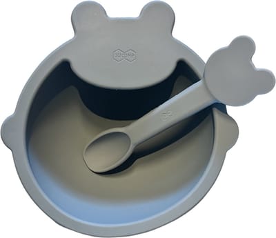 JU&MP Kommetje Teddy Bear met Lepel - Baby - Kinderservies - Zuignap - Onbreekbaar - Blauw
