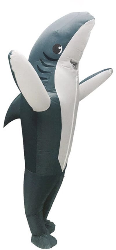 KIMU® Opblaas Kostuum Haai Grijs - Opblaasbaar Pak - Haaienpak Mascotte Opblaaspak - Opblaasbare Haai Shark Vis Jaws Dames Heren Festival