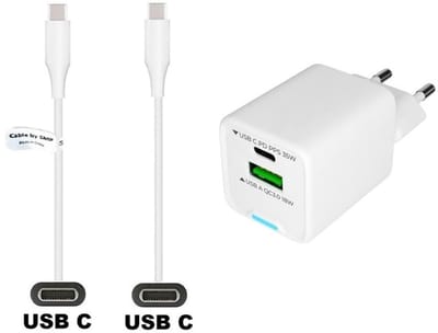 OneOne 35W super snellader met 2 poorten. Oplader met Sterke 0,8m USB C naar C kabel. PD lader adapter past op Apple iPhone 15, iPhone 15 Plus, 15 Pro, 15 Pro Max, iPhone 16, 16 Plus, 16 Pro, iPhone 17, 17 Air, 17 Pro, 17 Ultra