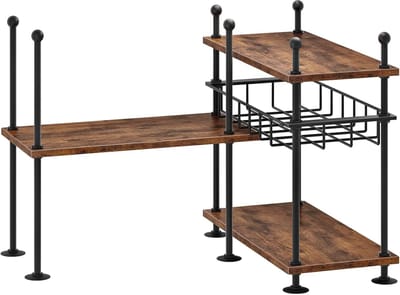 Famanu – Hoekplank kruidenrek met 4 lagen, verstelbare keukenorganizer voor kruiden, badkamer en kantoor, vintage bruin en zwart