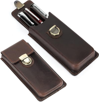 Leren Pennenhouder voor 3 Pennen, Vintage Beschermcase voor Reizen, Elegante Bureauaccessoire en Organizer voor Potloden