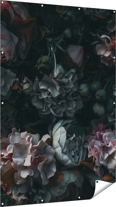 Gards Tuinposter Bloemen in het Donker - Duisternis - 120x180 cm - Tuindoek - Tuindecoratie - Wanddecoratie buiten - Tuinschilderij