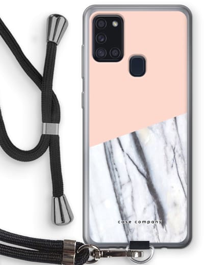 Case Company® - Hoesje met koord geschikt voor Samsung Galaxy A21s hoesje met Koord - A touch of peach - Telefoonhoesje met Zwart Koord - Bescherming aan alle Kanten en Over de Schermrand