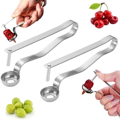 2 stuks - Kersen- en pruimenontpitter - Handmatige kersenontpitter - Roestvrijstalen ontpitter - Kersenontpitter - Dadelontpitter - Snelle fruitontpitter - Olijvenontpitter - Geschikt voor kersen dadels pruimen en ander fruit