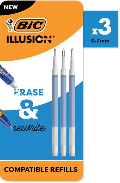BIC Illusion Balpenvulling - Penvulling en Blauwe Navullingen voor Uitwisbare pen - Balpen met Warmtegevoelige Inkt - 3 stuks