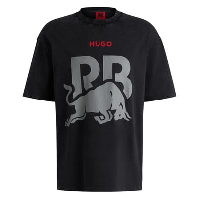 Hugo Unisex volwassen RB F1 Racing Grafisch T-Shirt met opdruk (Zwart)