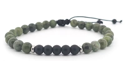 Herenarmband - natuursteen kralen - op nylon koord - groen - zwart - jade - schuifknoop - allergievrij