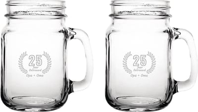 Gegraveerde set Drinkglazen 45cl Opa + Oma 25 jaar getrouwd