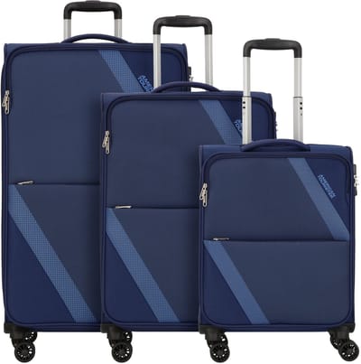American Tourister Star Max 4 wielen Kofferset 3-delig met uitbreidingsplooi - Zachte bagage - TSA slot - navy-blue