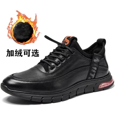 Lente en Herfst High-end Schoenen Leer Herenschoenen Nieuwe Trend Ademend Toplaag Rundleer Heren Sport- en Vrijetijdslederen Schoenen 44 black