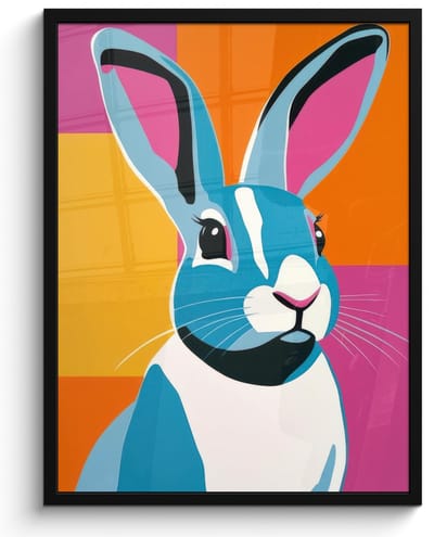 Poster in lijst - Fotolijst 60x80 cm - Posters - Haas - Kleurvakken - Oren - Roze - Posterlijst zwart - Decoratie - Wanddecoratie woonkamer - Muurdecoratie slaapkamer