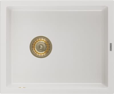 Mexen Pedro granieten gootsteen met 1 kamer 560 x 460 , wit, gouden sifon - 6508561000-20-G