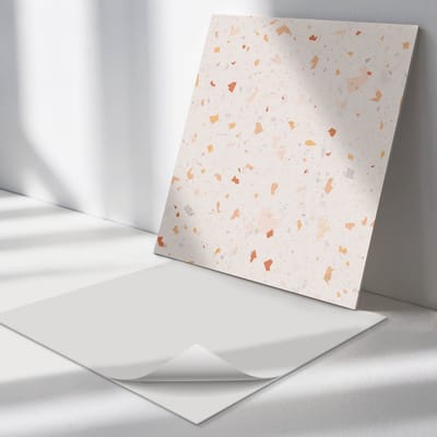 Wallfluent Vinyl Tegels - Abstract terrazzopatroon Zelfklevende Vinyltegels - 30 cm x 30 cm - Romig Vinyl Tegels - Verpakking van 9 stuks - Vierkant PVC Tegels - Texturen Plaktegels - Vloer Tegels PVC - Plaktegels Keuken en Badkamer