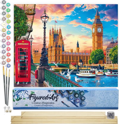 Figured'Art Schilderen op Nummer Volwassenen canvas Londen in de lente - Handwerk acrylverf Kit DIY Compleet - 40x50cm met DIY houten lijst