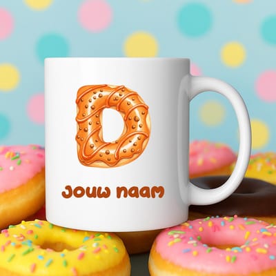 Mok - Donut letter D – Gepersonaliseerd met naam – Grappige Mokken