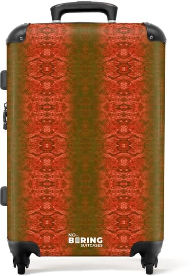 NoBoringSuitcases.com - Grote koffer - Rood groen slangenhuid met symmetrische schubstructuur - Reiskoffer met 4 wielen - Trolley op wieltjes - Rolkoffer groot - 72 liter - Ruimbagage valies 20kg - Valiezen voor volwassenen