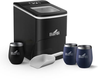Bardi IJsblokjesmachine Set - 2 Liter Zwart - 12KG IJsblokjes in 24 uur - met IJsschep - Inclusief 3 Luxe Thermosbekers en Ijsschep - Blauw