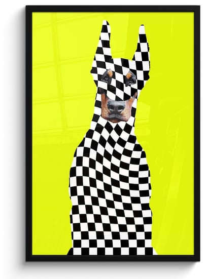 Poster in lijst - Fotolijst 60x90 cm - Posters - Dobermann - Geblokt - Geel - Posterlijst zwart - Decoratie - Wanddecoratie woonkamer - Muurdecoratie slaapkamer