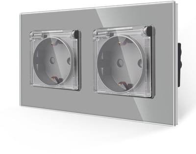 Dubbel Glazen Stopcontact met Waterdichte Afdekking - 16 Ampère, 2-voudig, 250 V, 157 x 86 mm