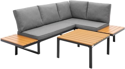 Tuinmeubelset loungeset 3-delig grijs houtlook weerbestendige zitgroep vrij combineerbaar van staal ML-Design