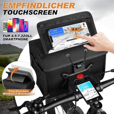 Thijox - 8 Liter Fietstas voor Stuur met Schouderriem, Touchscreen en Stuuradapter voor E-bike - Ideale Fietsmand voor Stuur en Fietstassen
