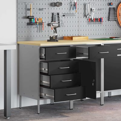 vidaXL - Werk - Cabinet - met - lade - 2 - st - Zwart - en - Grijs - 100 - x - 55 - x - 85 - cm