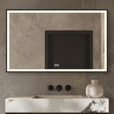 Badkamerspiegel - Anti Condens Verwarming - LED Verlichting - Spiegel Zwarte Rand - 120 x 75 cm