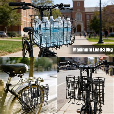 Dailygoods- Fietsmand Afneembaar - Opvouwbaar - Roestvrij Staal - Binnenzak - Max. Draagkracht 30 kg - Afmetingen 34x19,5x22,5 cm - Fietsmandje