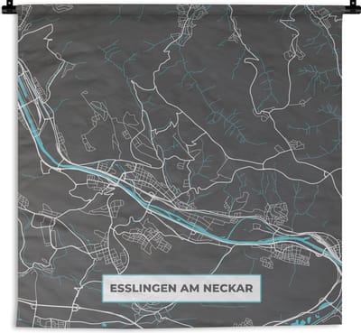 Wandkleed - Wanddoek - Plattegrond – Esslingen am Neckar – Blauw – Stadskaart – Kaart - Duitsland - 180x180 cm - Wandtapijt