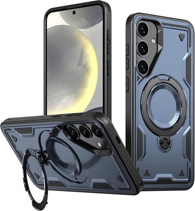 Magsafe Hoesje Geschikt voor Samsung Galaxy S23 Plus Hoesje Navy - Armor Hoesje met Met Draaibare Ring Houder