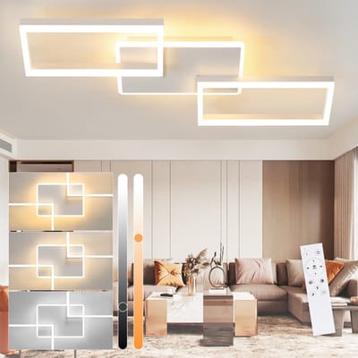NETTLIFE Plafondlamp LED – Wit – dimmbaar 3000-6500K - vierkant - 3-Lichts - Moderne Plafondverlichting - 64W – Metaal - voor Woonkamer | Slaapkamer | Gang - 80cm