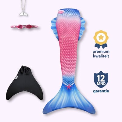 Jewel zeemeerminstaart maat 134-140 - monovin met voetvakken - zwembril en ketting