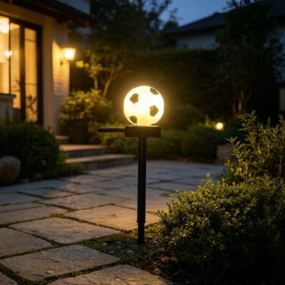 2 stuks Voetbal zonne-energie lamp - Voetbaldecoratie - Achtertuin voetbal thema decoratie - Sportthemefeest - Voetbal verjaardagsdecoratie - Voetbal tuinbord met stokken - Sport tuindecoraties - Voetbal buitenfeest benodigdheden