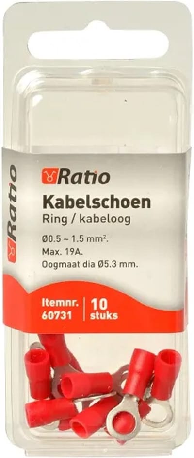 Ratio Kabelschoen Ring/kabeloog 0.5-1.5mm² - 5mm - Rood - 10st in blister