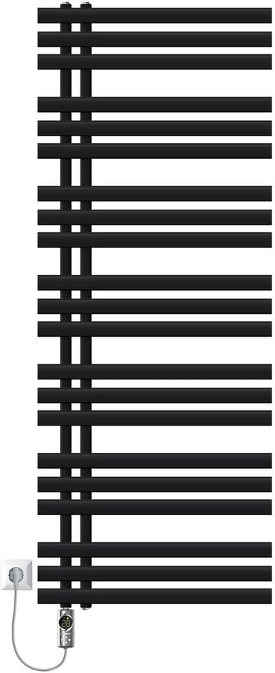 Design badkamer radiator Ijzer EM 600x1600 mm zwart mat met 1200W verwarmingselement met digitale display LuxeBath