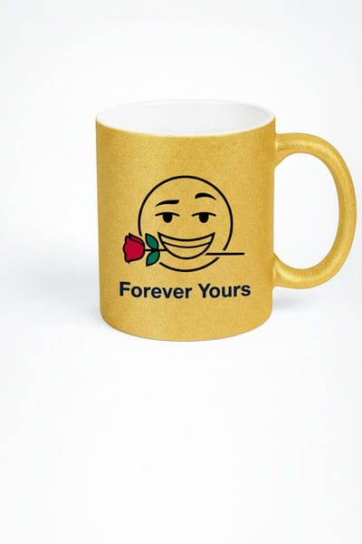 Gouden Glitter Mok 'Forever Yours' - Romantische Winking Emoji met Roos | Liefdes Mok | Valentijn Cadeau