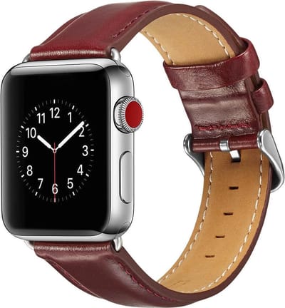 Leren bandje - Apple Watch 42mm 44mm 45mm - rood zilverkleurige gesp