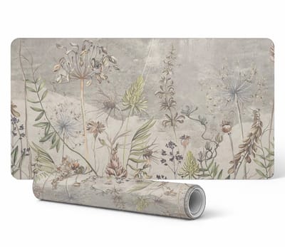 Antislip bureauonderlegger met plantenmotief in vintage stijl, 90x45 cm