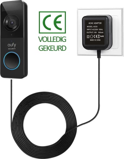 JC's - Transformator geschikt voor Eufy video deurbel - Adapter geschikt voor Eufy video deurbel - 18 volt - 5 meter kabel
