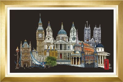 Thea Gouverneur - Borduurpakket met telpatroon - 470.05 - Voorgesorteerde DMC Garens - Londen - Zwart Aida - 79 cm x 50 cm - DIY Kit