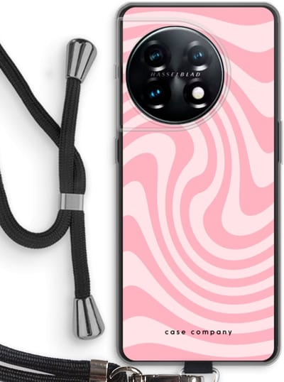 Case Company® - Hoesje met koord geschikt voor OnePlus 11 hoesje met Koord - Swirl Roos - Telefoonhoesje met Zwart Koord - Bescherming aan alle Kanten en Over de Schermrand