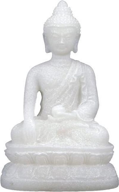 Boeddhabeeldje Shakyamuni Mudra - 8,5 cm - Witte Albast - Polyresin