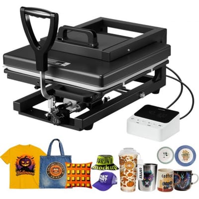 VEVOR Heat Press 38 x 38 cm 8 in 1 Multifunctioneel, Snelle en gelijkmatige verwarming, Heat Press Machine Sublimatiepers Heat Press voor T-shirts/Bekers/Mokken/Petten/Borden, Zwart