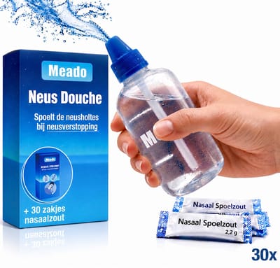 Meado Neusdouche - Inclusief 30 zakjes Nasaal Spoelzout - Neusreiniger - Neusspoeler - tegen Verkoudheid, Hooikoorts, Sinusitis - Nasaal zout - Spoelzout neus - Volwassenen
