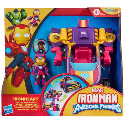 Marvel Iron Man and His Awesome Friends Ironheart, 2-in-1 mech-pak en voertuig, actiefiguur en speelgoedvoertuig
