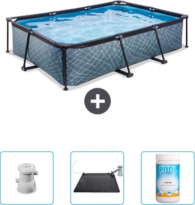 EXIT Rechthoekig Stone Frame Zwembad - 300 x 200 x 65 cm - Inclusief Pomp - Solar Mat - Chloor - Nu extra voordelig