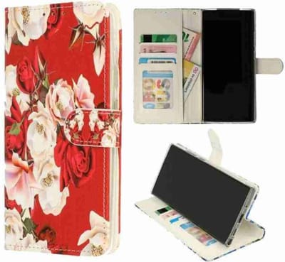 Cityhoesje – Bookcase – Geschikt voor – Samsung S24 Ultra – Print Bloemen Rood